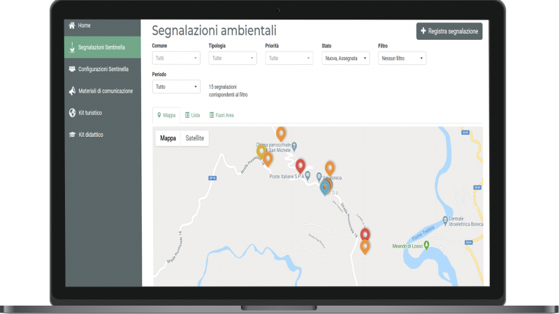 <h3>Segnalazioni geolocalizzate raccolte su mappa</h3>